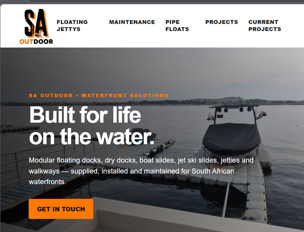 SA Outdoor website displayed in a tablet layout