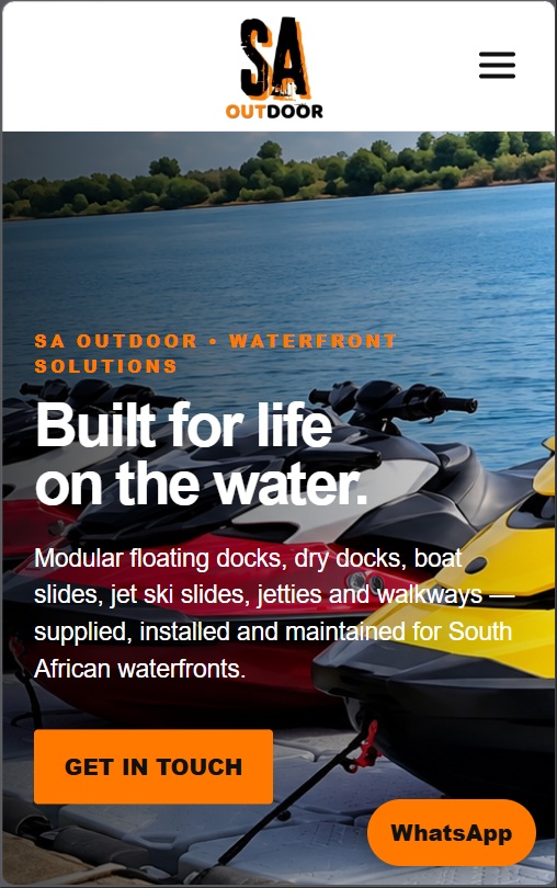 SA Outdoor website displayed in a mobile layout