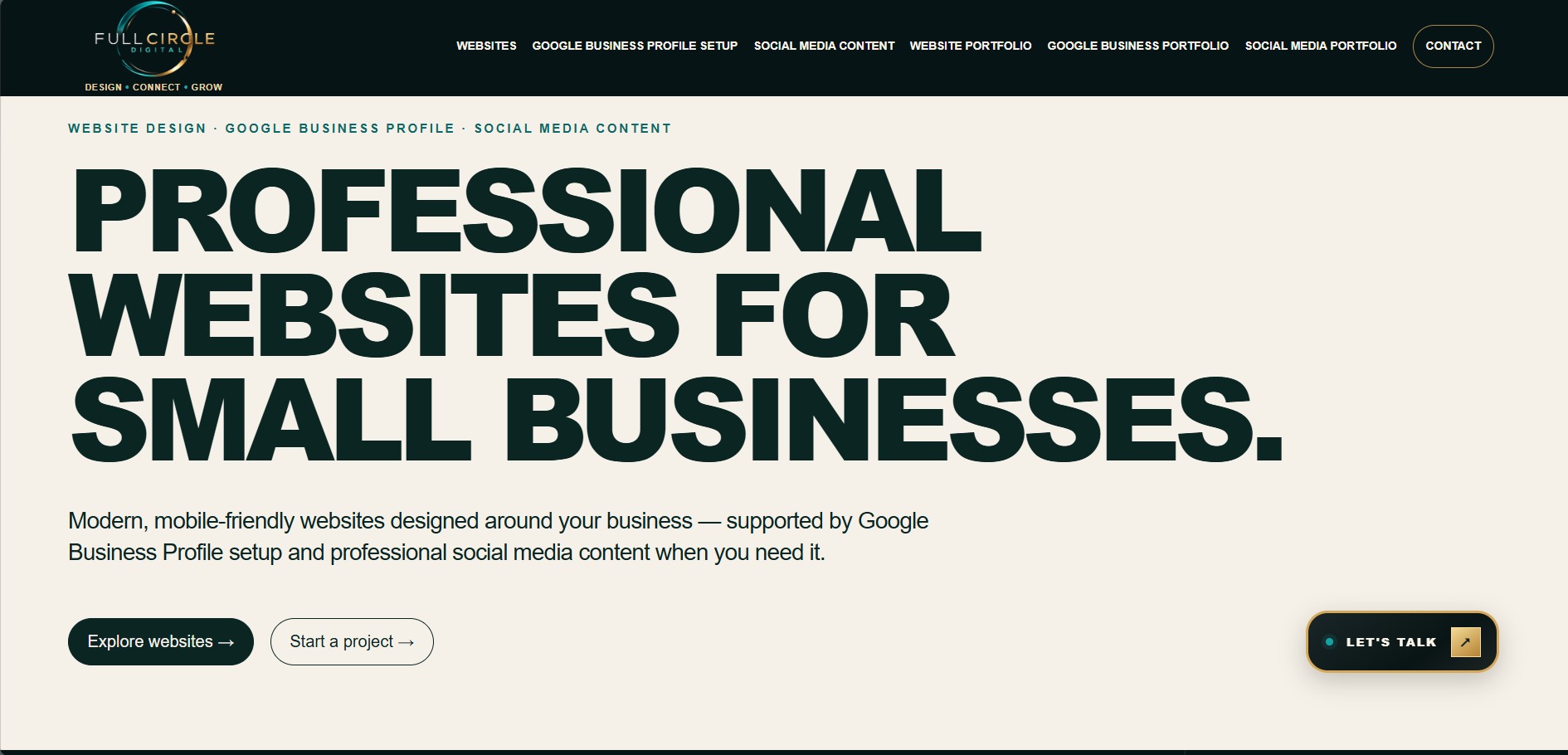 Full Circle Digital desktop website view