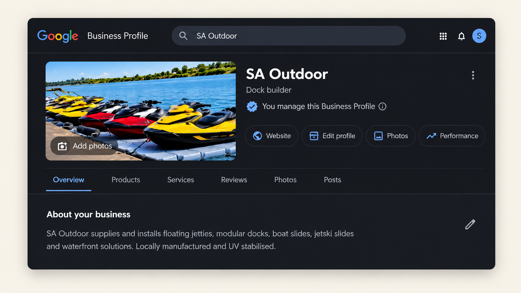 SAOutdoor Google Business Profile example