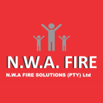 NWA Fire Solutions logo with text highlighting their comprehensive fire protection services including fire extinguisher installation, sprinkler maintenance, and hose reel inspections. Located at 21 Piercy Ave, Germiston, 1401.